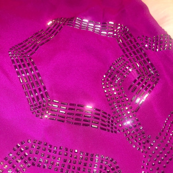 TRINA TURK Boysenberry GLITTERATI Beaded Sequins Geo Pattern Silk Mini Dress - Picture 7 of 8